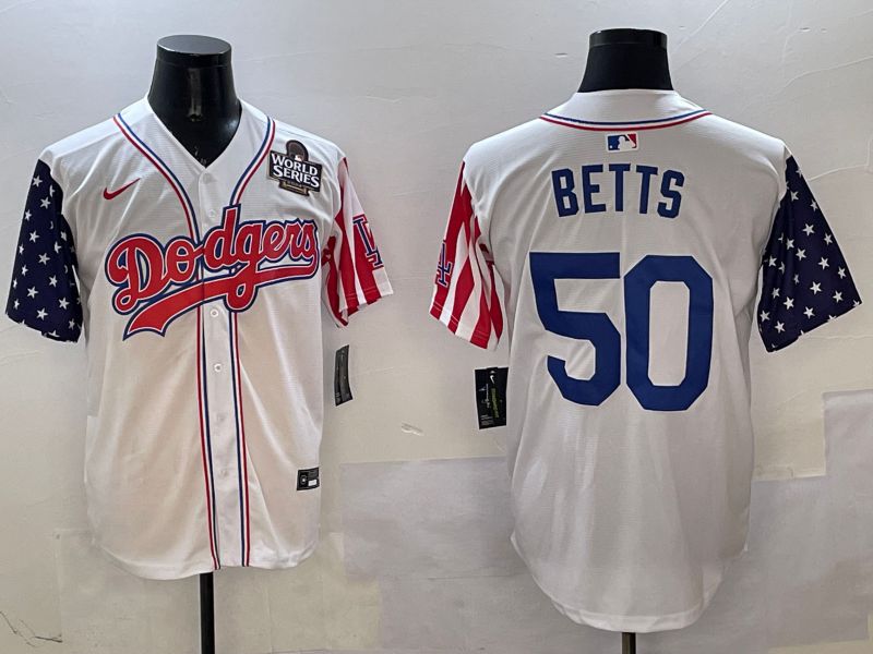 Men Los Angeles Dodgers #50 Betts White a generation of national flags Joint name 2025 Nike MLB Jersey style 10